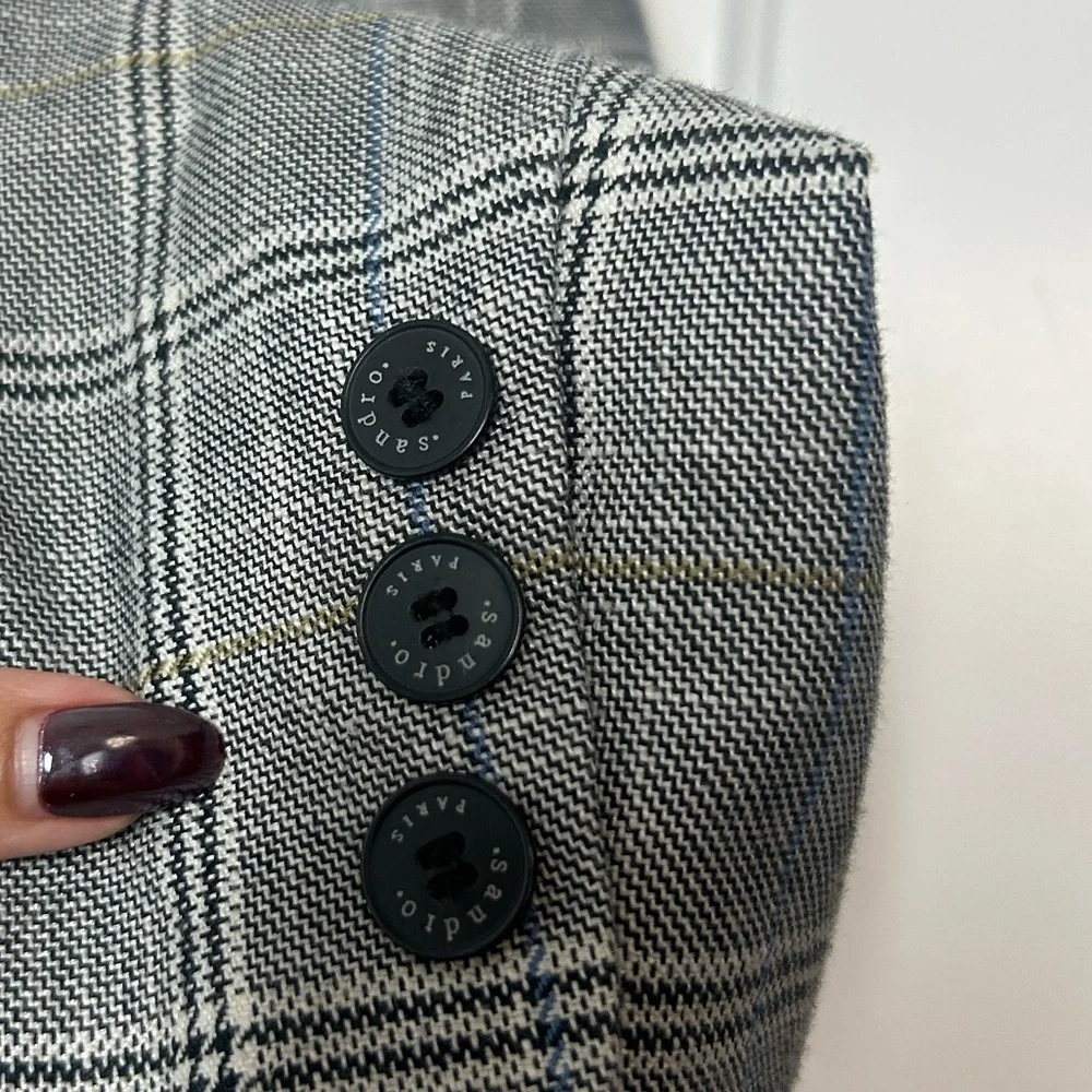 SANDRO Reynald Two-Button Plaid Blazer Gray Size 36 Preppy Academia Minimalist - Picture 12 of 15